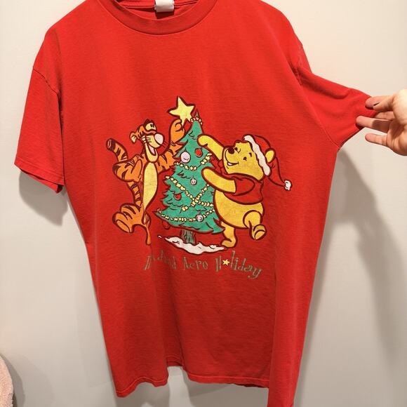 Vintage Disney Winnie the Pooh Tigger Christmas T-Shirt Red 90s Holiday OSFM - Picture 1 of 9